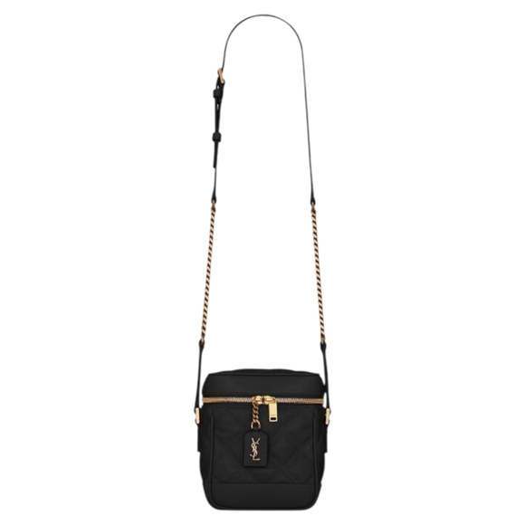 YVES SAINT LAURENT YSL Black Quilted Grain De Poudre Leather 80s Vanity Bag - Picture 1 of 16